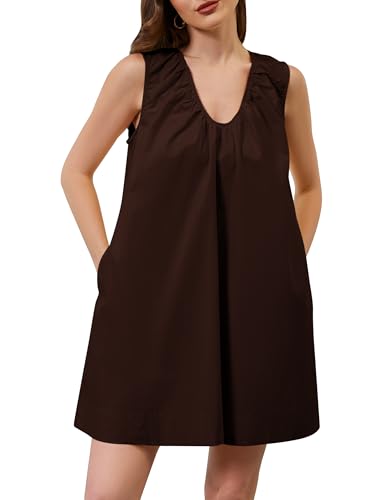 Livtany Damen U-Ausschnitt Babydoll Niedliches Minikleid Flowy Ärmellos Kurzes Kleid Geraffte Loose Fit Sommerkleider mit Taschen, Kaffee, Mittel Livtany Damen U-Ausschnitt Babydoll Niedliches Minikleid Flowy Ärmellos Kurzes Kleid Geraffte Loose Fit Sommerkleider mit Taschen, Kaffee, Mittel von Livtany