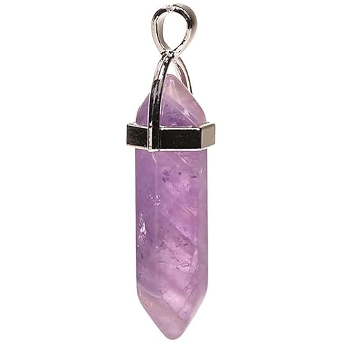 LivuX Amulett Anhänger Amethyst – 4 cm, polierter doppelspitziger Edelstein, ideal als Schutzamulett und spiritueller Kettenanhänger. 1179 von LivuX