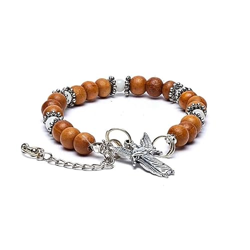 LivuX Armband Erzengel Gabriel mit Regenbogen-Mondstein – Spirituelles Armband 19–23 cm – Schutzengel-Schmuck mit Holzperlen – inkl. Geschenkbox & Infobroschüre 1377 von LivuX