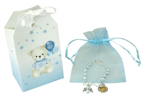 LivuX Geschenkset z. Taufe/Bär Armband-Rosenkranz blau – Taufgeschenk für Jungen oder Mädchen – religiöses Erinnerungsstück 1348 von LivuX