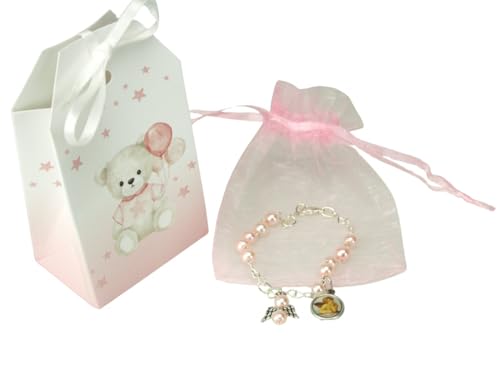 LivuX Geschenkset z. Taufe/Bär Armband-Rosenkranz rosa – Taufgeschenk für Jungen oder Mädchen – religiöses Erinnerungsstück 1347 von LivuX