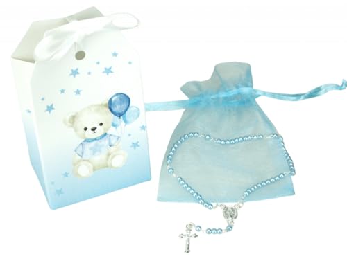 LivuX Geschenkset z. Taufe/Bär Baby-Rosenkranz blau – Taufgeschenk für Jungen oder Mädchen – religiöses Erinnerungsstück 1346 von LivuX