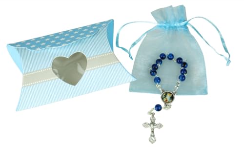 LivuX Geschenkset z. Taufe Zehner-Rosenkranz blau – Taufgeschenk für Jungen oder Mädchen – religiöses Erinnerungsstück 1344 von LivuX
