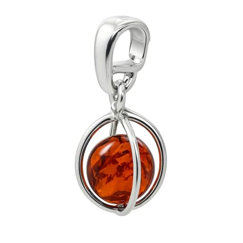 LivuX Kettenanhänger Damen 925 Silber mit echter Bernsteinkugel – Klassisches Design – ca. 3 cm – Bernsteinanhänger für Halskette – Schmuck Geschenkidee von LivuX