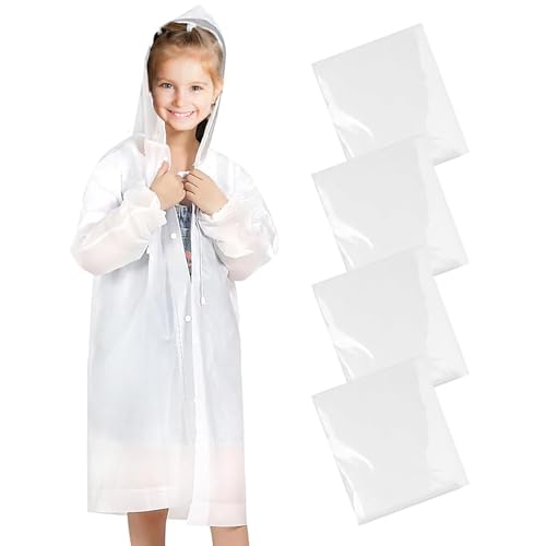 Liwein 4 Stück Kinder Regenponcho, Wiederverwendbar, Wasserdicht, für Mädchen & Jungen, Wandern, Camping, Reisen von Liwein
