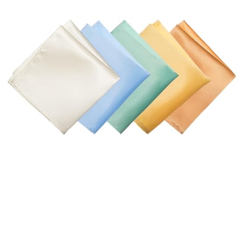 Liwein 5 Stück Einstecktuch Herren, Stofftaschentücher Herren mit 2 Stück Einstecktuch Halter,Einstecktuch in Einfarbig Uni (Light) von Liwein