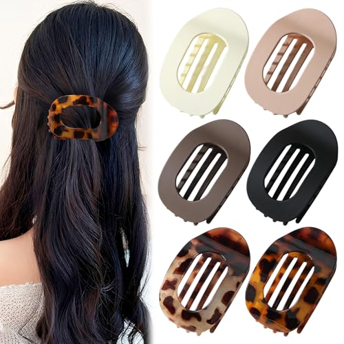 Liwein 6 Stück Entenschnabel Haarspangen Damen, Flache Oval Haarklammern Starke Griff Duckbill Hair Clips, Haarspange Flach Flach Sicherer Halt Innenzähne Haar Krallen von Liwein