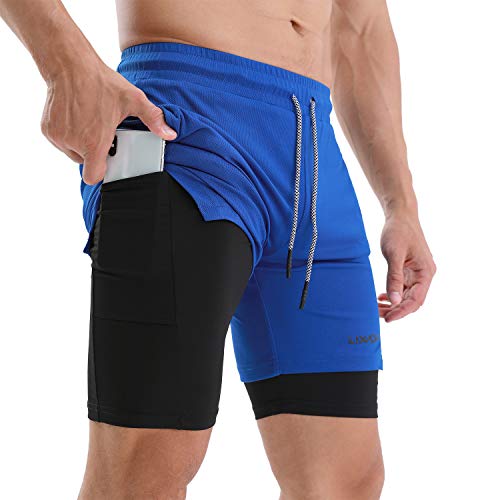 Lixada 2-in-1 Herren Laufshorts mit Handtuchschlaufe Schnelltrocknende Trainingsshorts mit Taschen für das Training im Fitnessstudio von Lixada