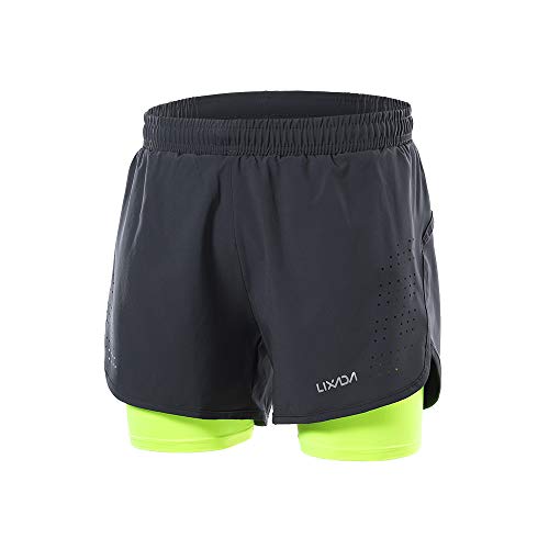 Lixada 2-in-1-Laufshorts für Herren, schnell trocknend, atmungsaktiv, für aktives Training, Joggen, Radfahren, Shorts mit längerer Innenhose von Lixada