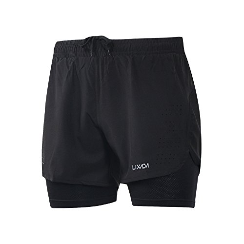 Lixada 2-in-1-Laufshorts für Herren, Leichtathletik-Shorts, Fitness-Shorts, Marathon-Shorts, atmungsaktiv + schnell trocknend von Lixada