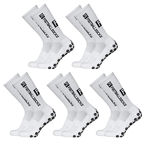 Lixada Fußballsocken Erwachsene Herren Stutzen Stutzenstrumpf,Outdoor Running Sportsocken Kompressionsstretch Stretch Fußball Sportsocken Non-Slip Socken mit Griffen (39-46),white*5 von Lixada