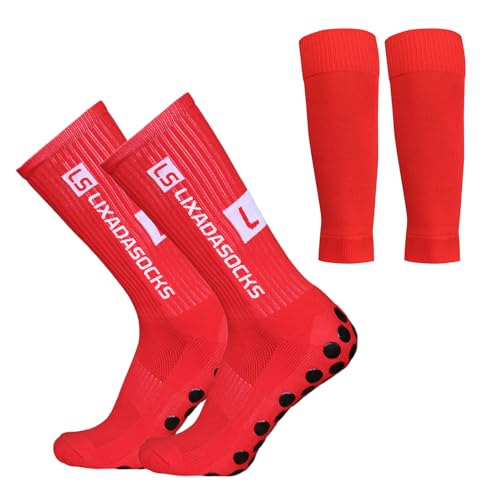 Lixada Fußballsocken und Wadenärmel-Set,antirutschsocken sport Erwachsene Herren Stutzen Stutzenstrumpf,Unisex Laufsocken Kompressionsstretch-Socken Sportliche Fußball-Socken mit Griffen,1 Paar(39-46) von Lixada