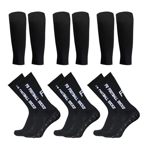 Lixada Fußballsocken und Wadenärmel-Set,antirutschsocken sport Erwachsene Herren Stutzen Stutzenstrumpf,Unisex Laufsocken Kompressionsstretch-Socken Sportliche Fußball-Socken mit Griffen,3 Paar（39-46） von Lixada