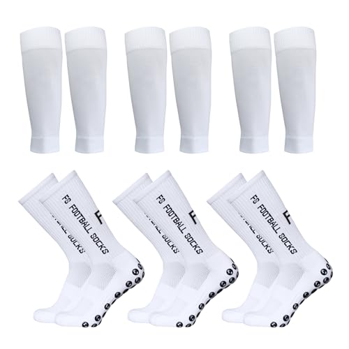 Lixada Fußballsocken und Wadenärmel-Set,antirutschsocken sport Erwachsene Herren Stutzen Stutzenstrumpf,Unisex Laufsocken Kompressionsstretch-Socken Sportliche Fußball-Socken mit Griffen,3 Paar（39-46） von Lixada