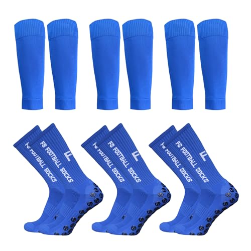 Lixada Fußballsocken und Wadenärmel-Set,antirutschsocken sport Erwachsene Herren Stutzen Stutzenstrumpf,Unisex Laufsocken Kompressionsstretch-Socken Sportliche Fußball-Socken mit Griffen,3 Paar（39-46） von Lixada