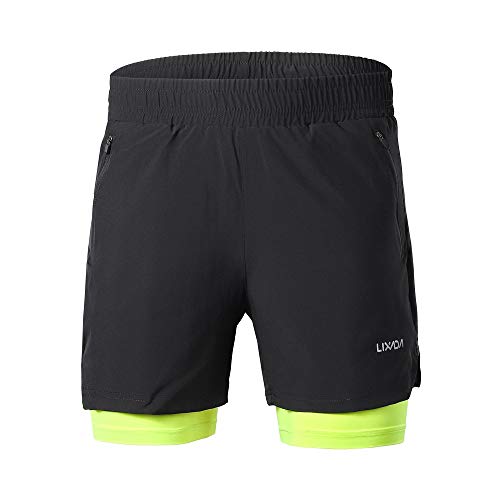 Lixada Herren 2 in 1 Laufshorts Schnelltrocknende, Atmungsaktive, mit Reißverschluss, Seitentaschen,langem Innenfutter, aktive Trainingsübung Jogging Marathon Radsportshorts von Lixada