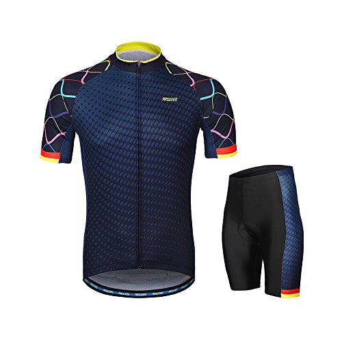 Lixada Herren Radtrikot Set, Atmungsaktiv Quick-Dry Kurzarm Radsport-Shirt + Gel Gepolsterte Shorts von Lixada