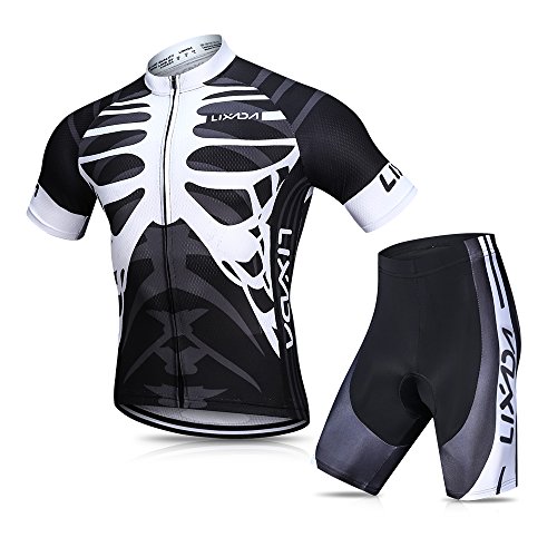 Lixada Herren Radtrikot Set, Atmungsaktiv Quick-Dry Kurzarm Radsport-Shirt + Gel Gepolsterte Shorts von Lixada