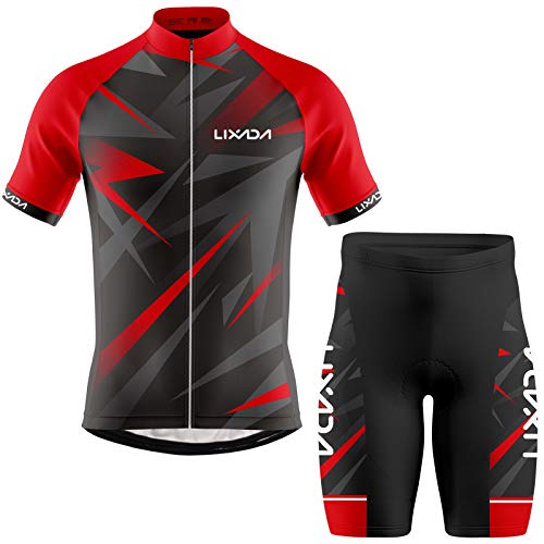 Lixada Kurzarm Radtrikot Herren Atmungsaktives Sommer Kurzarm-Bike-Shirt und Radhose gepolsterte Shorts,MTB-Fahrrad-Anzug für Radsport Outdoor Sport von Lixada