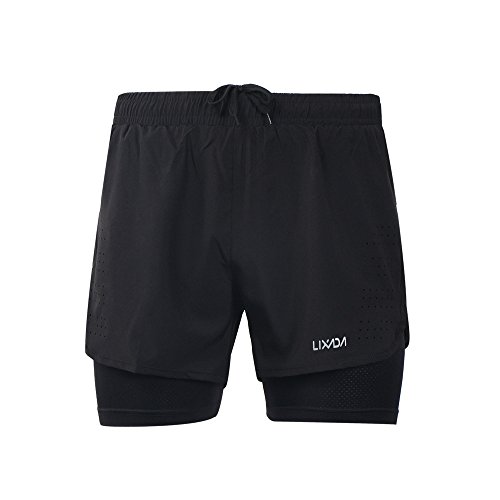 Lixada Men's 2-in-1 Running Shorts Quick Drying Breathable Active Training Exercise Jogging Cycling Shorts with Longer Liner & Reflective Elements, Black/Blue/Green/Grey Lixada Men's 2-in-1 Running Shorts Quick Drying Breathable Active Training Exercise Jogging Cycling Shorts with Longer Liner & Reflective Elements, Black/Blue/Green/Grey von Lixada