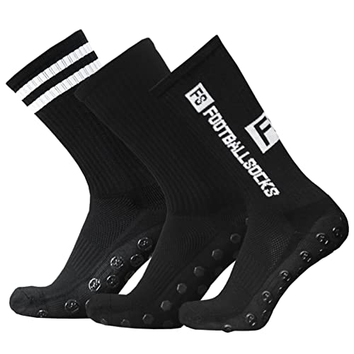 Lixada Rutschfeste Fußball-Socken, Radsocken, Herren-Sportsocken mit Griffen, Sportsocken für Herren, 3 Paar, Schwarz , 39-45 von Lixada