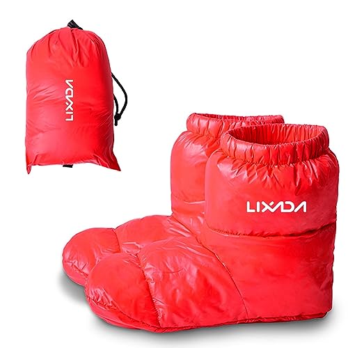 Lixada Ultraleichte Winter-Entendaunen-Booties warme Socken Hausschuhe warm weich gemütlich wasserabweisend für Camping Schlafsack Herren Damen Winter Entendaunen Booties Slipper Stiefel von Lixada