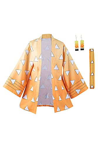 Lixinya Agatsuma Zenitsu Cardigan Jacke Anime Open Front Coat Cosplay Kimono Kostüm Umhang Ohrringe Set Herren XL von Lixinya