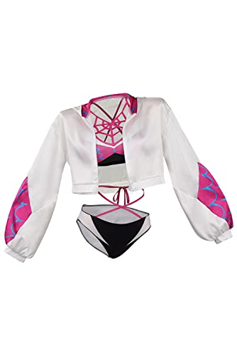 Lixinya Stacy Sommer Strand Bikini Badeanzug Kostüm Bikini Badeanzug Bademode Zwei Stücke Crop Tops Set mit Mantel Cosplay Kostüm Damen (M, Weiß) von Lixinya
