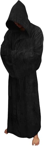 Lixinya Unisex Bademantel Tunika Kapuze Robe Halloween Karneval Cosplay Fleece Bademantel für Erwachsene Schwarz von Lixinya