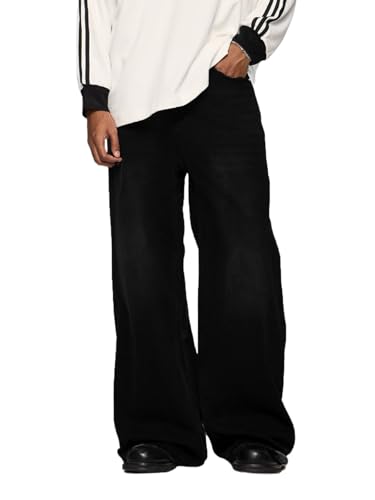 Herren Baggy Jeans Y2k Straight Leg Mid Waisted Solid Streetwear Loose Fit Vintage Hip Hop Denim Pants, #Qs-black, S von Lixom