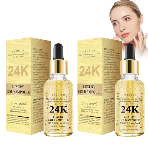 2er-Pack 24K Gold Gesichtsserum mit Hyaluronsäure, Feuchtigkeitsspendende Anti-Aging-Pflege, Tägliche Hautstraffung für glattere Textur, Luxuriöse Hautverjüngung für Damen & Herren von Lixuitme