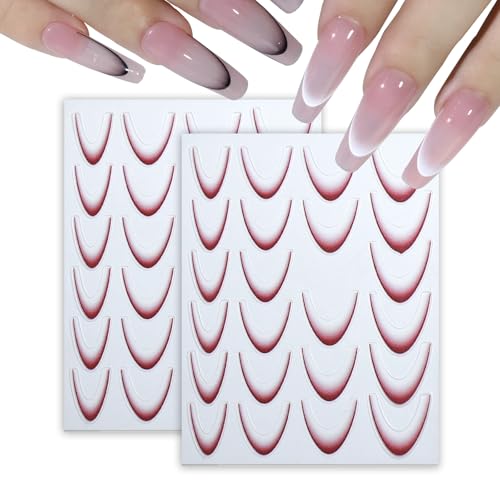 French Manicure Stickers, Nagelaufkleber mit französischer Spitze, Gelnägel, Nageldesign-Sticker, Nagelverpackungen, Nagelaufkleber, Nagelaufkleber, Weinrot von Lixuitme