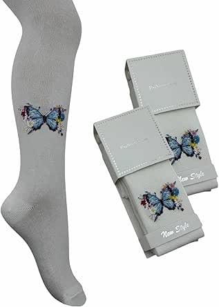 Lixxi - Strumpfhose für Mädchen mit Schmetterling | 2er Pack | von 98 bis 152 cm |aus Ökotex Materialien | Baumwolle - 85% | Kinderstrumpfhose (DE/NL/SE/PL, Numerisch, 110, 116, Regular, Weiß) von Lixxi