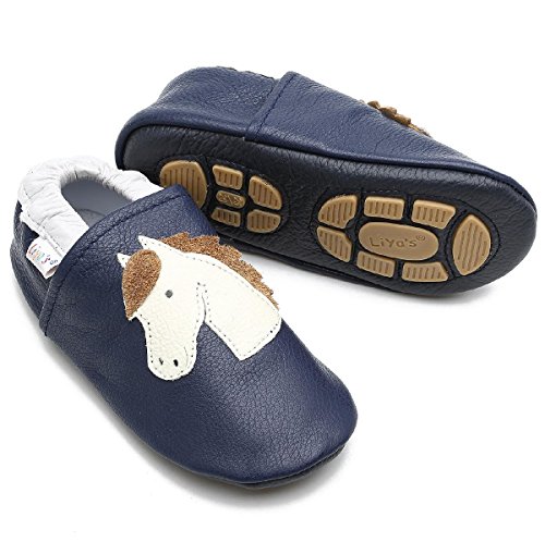 Liya's Babyschuhe Lederpuschen mit Teilgummisohle - #639 Pferd in dunkelblau - Gr. 31/32 von Liya's