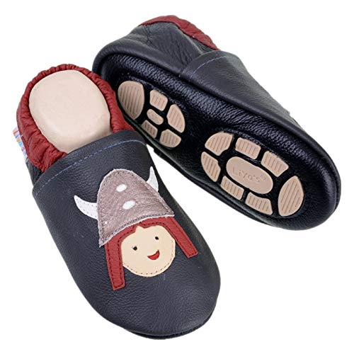 Liya's Babyschuhe Lederpuschen mit Gummisohle - #644 Wikinger in dunkelgrau -23/24 von Liya's