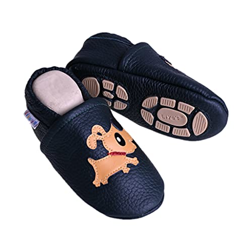 Liya's Babyschuhe Lederpuschen mit Gummisohle - #664 Hund inl tannengrün - Gr. 25/26 von Liya's