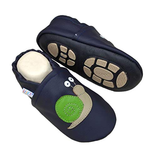 Liya's Babyschuhe Lederpuschen mit Teilgummisohle - #670b Schnecke in dunkelblau - Gr. 27/28 von Liya's