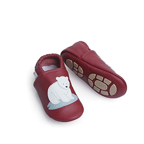 Liya's Babyschuhe Lederpuschen mit Teilgummisohle - #674 Eisbär in rot - Gr. 19/20 von Liya's