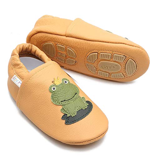 Liya's Babyschuhe Lederpuschen mit Teilgummisohle - #687 Frosch in safrangelb - Gr. 31/32 von Liya's