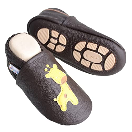 Liya's Hausschuhe Lederpuschen mit Teilgummisohle - #645 Giraffe in braun-21/22-645 Giraffe von Liya's