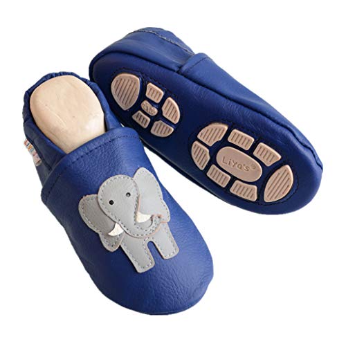Liya's Hausschuhe Lederpuschen mit Teilgummisohle - #647 Elefant in blau-23/24-647 Elefant Liya's Hausschuhe Lederpuschen mit Teilgummisohle - #647 Elefant in blau-23/24-647 Elefant von Liya's