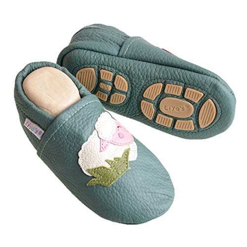 Liya's Hausschuhe Lederpuschen mit Teilgummisohle- #660 Schaf in patinagrün-27/28 von Liya's