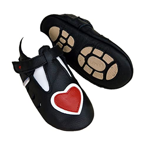 Liya's Hausschuhe Lederpuschen mit Teilgummisohle - #697 Sommerpuschen Herz in schwarz-31/32 von Liya's