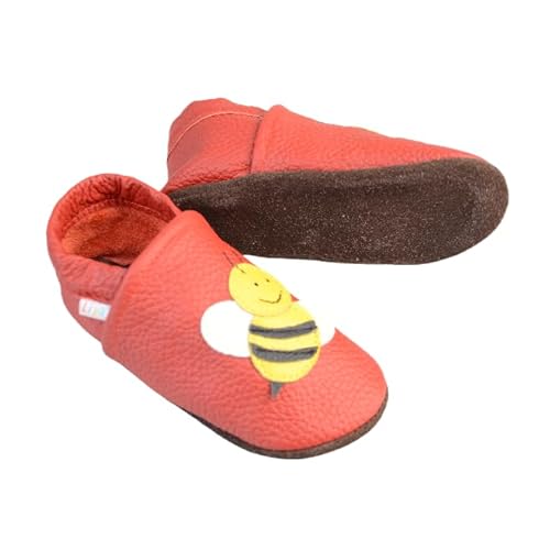 Liya's Lederpuschen Babyschuhe mit Bienenmotiv, Rot (Rot, EU Schuhgrößensystem, Kleinkind, Numerisch (von/bis), M, 27, 28) von Liya's