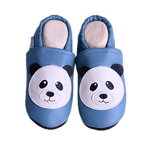 Liya's Lederpuschen Krabbelschuhe Hausschuhe - #507 Panda in hellblau 27/28 EU von Liya's