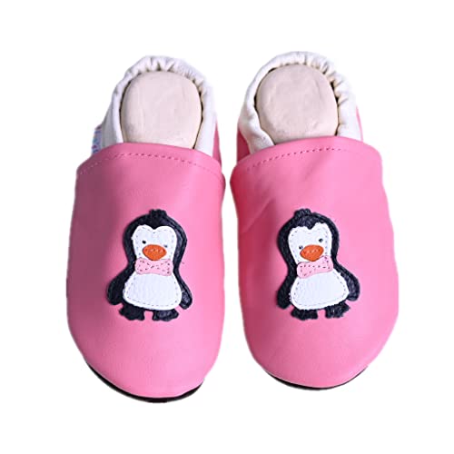 Liya's Lederpuschen Krabbelschuhe Hausschuhe - #521 Pinguin in rosa 23/24 EU von Liya's