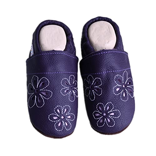 Liya's Lederpuschen Krabbelschuhe Hausschuhe - #536 Summerflower in lila (Lila, EU Schuhgrößensystem, Kleinkind, Numerisch (von/bis), M, 29, 30) von Liya's