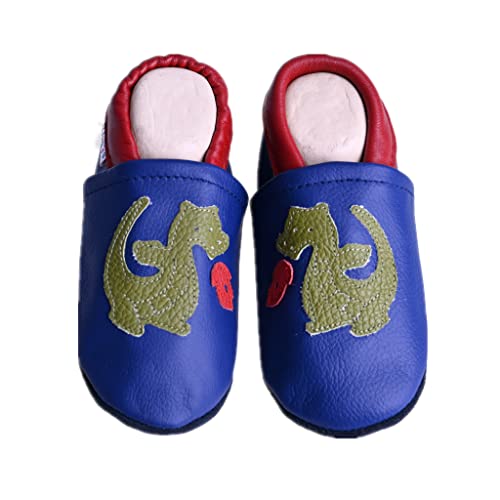 Liya's Lederpuschen Hausschuhe für Babys, Drachen, Blau-Rot, Weiche Ledersohle (Blau, EU Schuhgrößensystem, Baby, Numerisch (von/bis), M, 23, 24) von Liya's