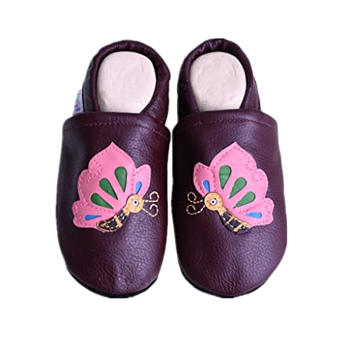 Liya's Lederpuschen Hausschuhe mit Schmetterling Design, rotbraun (rotbraun, EU Schuhgrößensystem, Kleinkind, Numerisch (von/bis), M, 27, 28) von Liya's