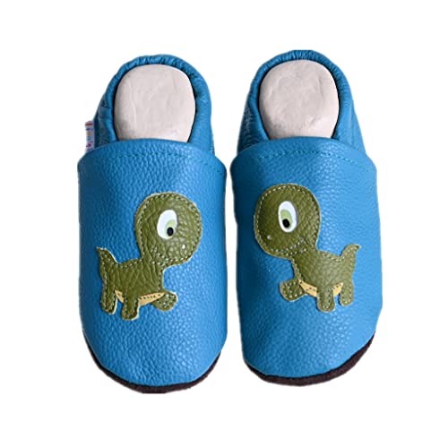 Liya's Lederpuschen Krabbelschuhe Hausschuhe - #565 Dino in türkisgrün 25/26 EU von Liya's
